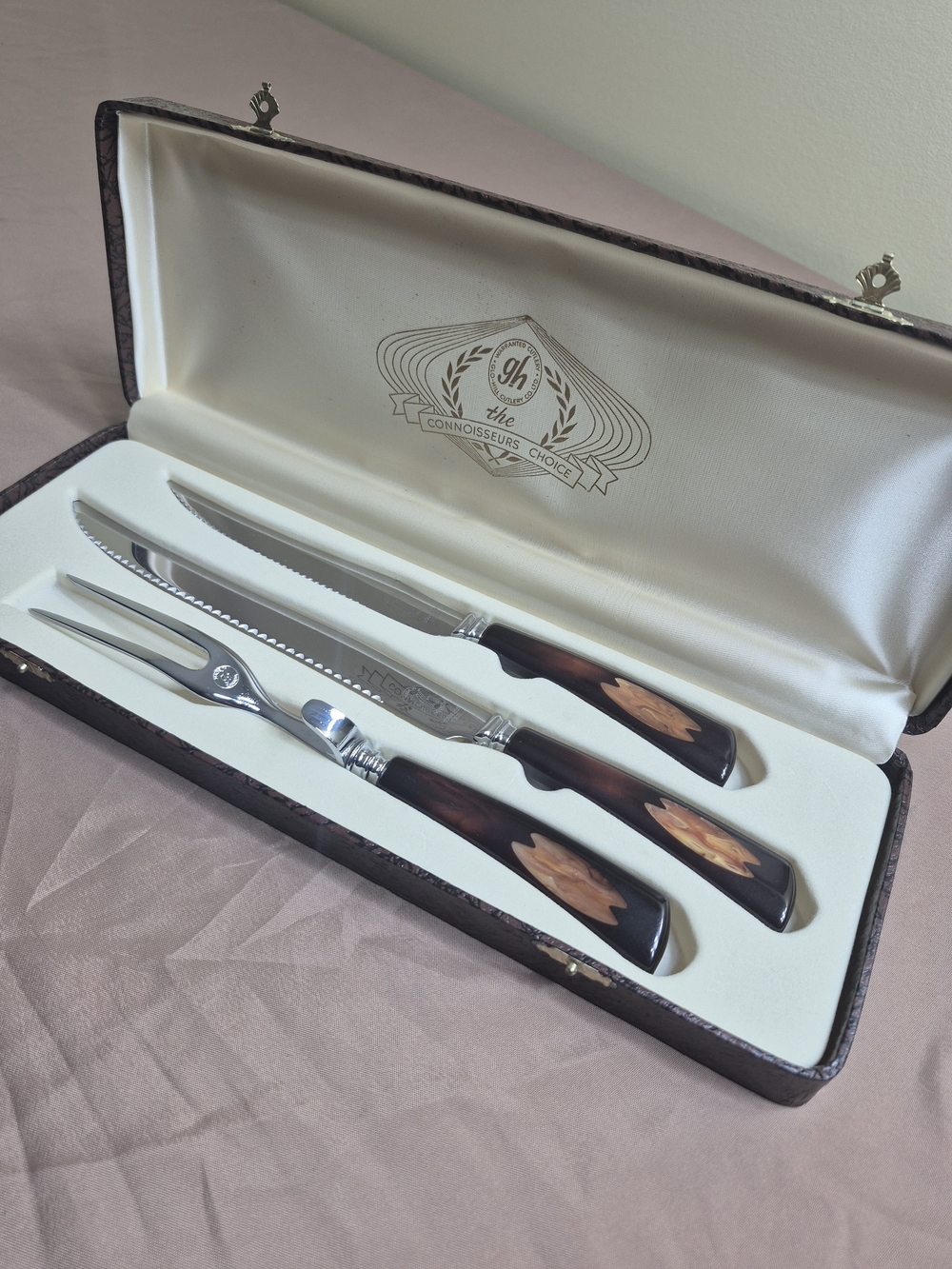 Vintage Glo-Hill "The Connoisseurs Choice" 3-Piece Carving Set MCM Bakelite Case